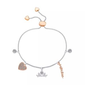 Disney Princess Charm Bolo Lariat Rose Gold Pink Silver OSFA Charm Bracelet